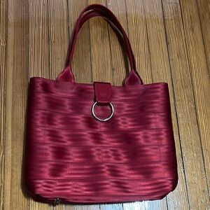 Unique Chic Red Tote Bag made of textured seatbelt fabric from Detroit